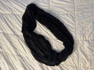 Black Infinity Scarf Open Knit Delicate Lace Elegant Gothic Cozy Fall Winter